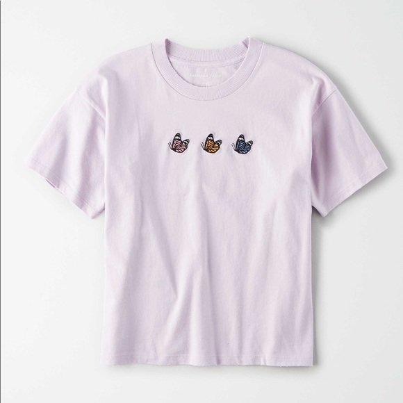 Ae Butterfly Embroidered Lilac Tee 